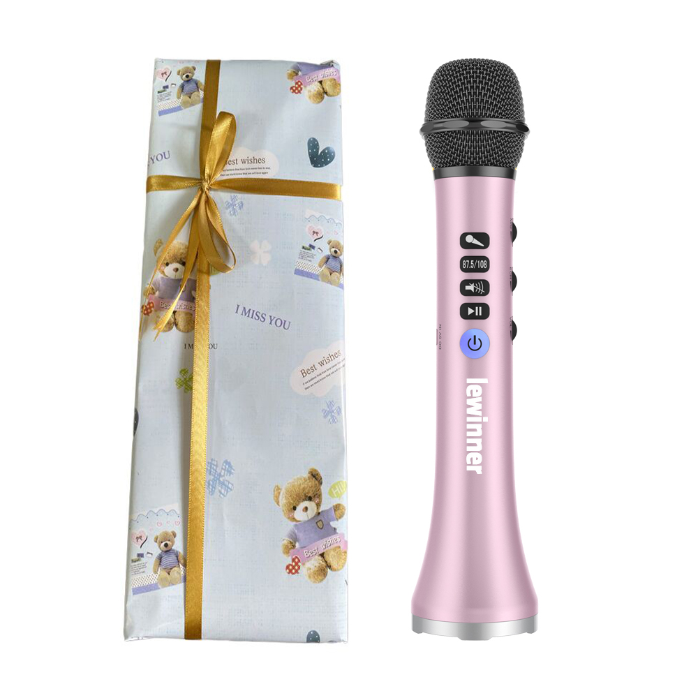Lewinner L-698 Wireless Karaoke Microphone Bluetooth Speaker 2-in-1 Handheld Sing &amp; Recording Portable KTV Player for iOS/Androi: pink with gift wrap