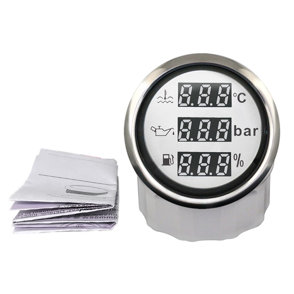 52mm Universal 3 in 1 Multi-Function Digital Gauge Waterproof Automotive Accessory Red/Yellow Backlight Available