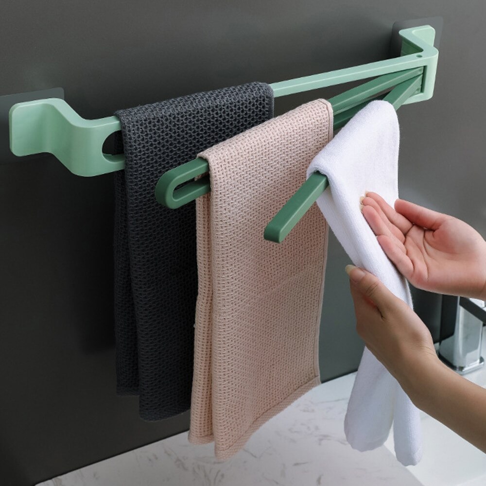 3 Arms Adjustable Swing Towel Holder Rack Wall Towel Bar Swivel For Bathroom Kitchen Storage