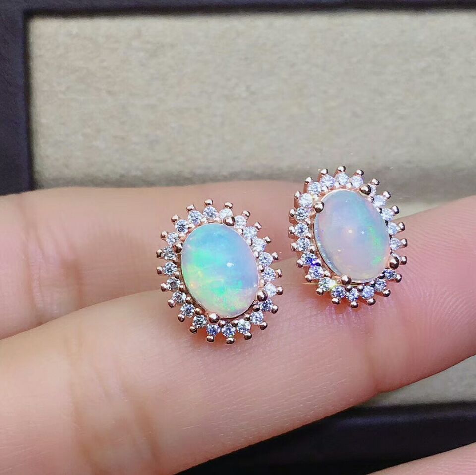 MeiBaPJ Opale Naturale Anello di Girasole Orecchini Della Collana Del Braccialetto 4-pezzi Vestito per le Donne Reale dell'argento Sterlina 925 Gioielleria Raffinata impostato: rosa oro earrings