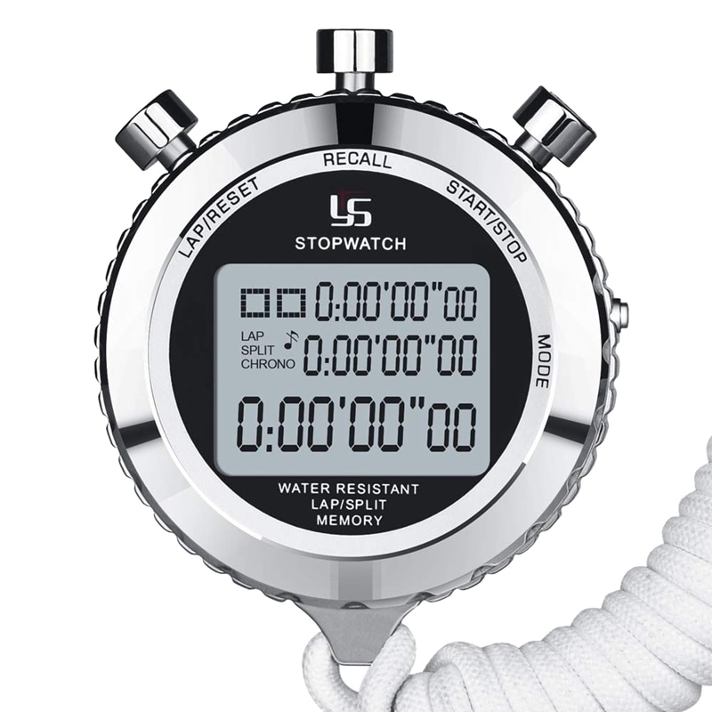 YS Silent Stopwatch, Metal Digital Sports Stopwatch With Countdown Timer, 100 Lap Memory, Large Display, Alarm Clock: Default Title