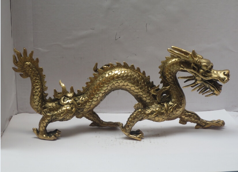 Lange 11 inch Metalen ambachten Home Decoratie Chinese Messing Gesneden Dragon Standbeeld/Chinese draak Sculptuur