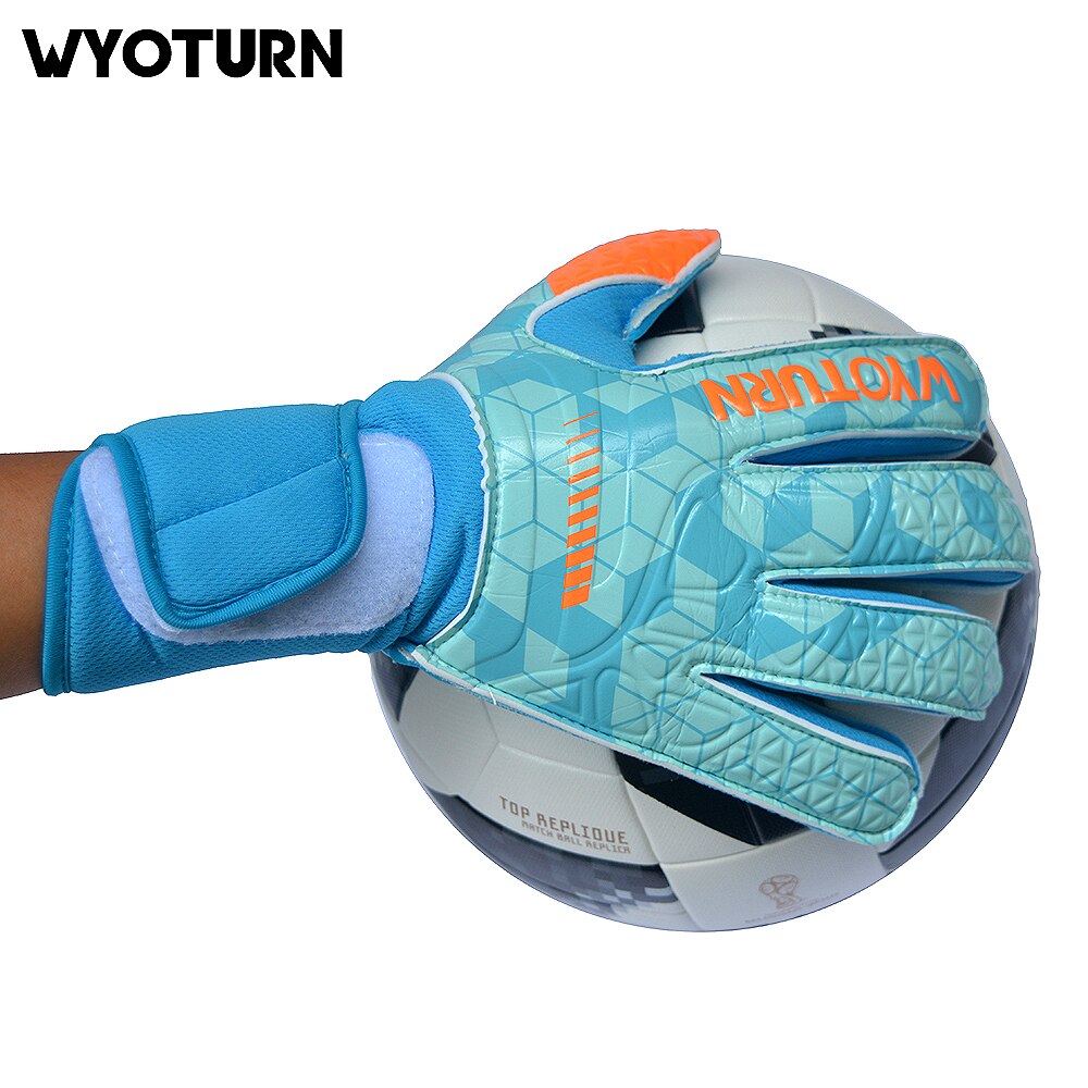 Wyoturn roll finger fodbold målmandshandsker palm bløde latex fodbold målmandshandsker med fingerbeskyttelse
