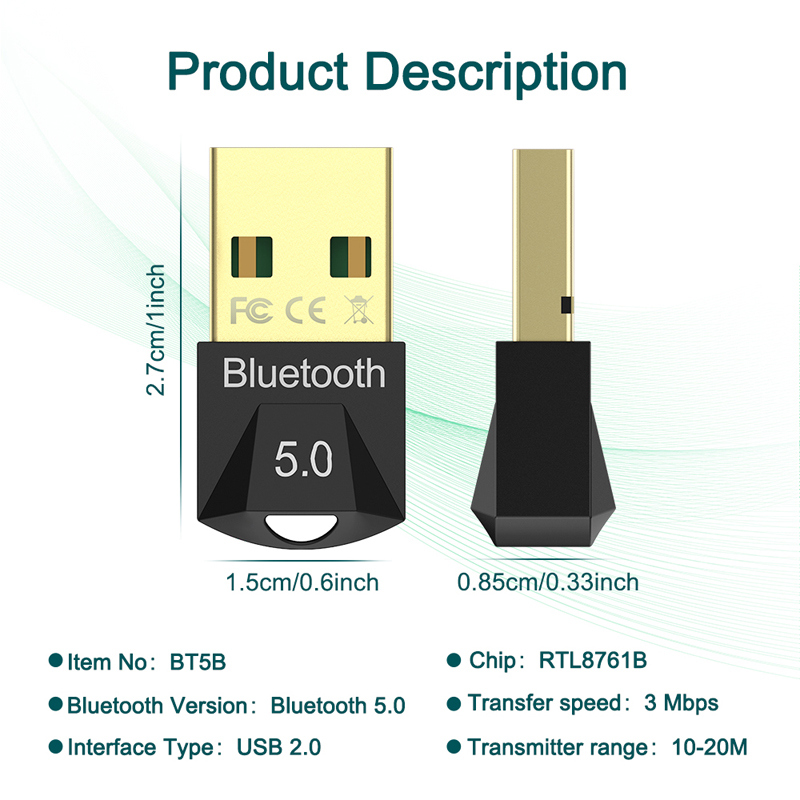 2 in 1 USB Bluetooth 5.0 Bluetooth 5.0 Adapter Receiver Wireless Bluethooth Dongle Music Bluthooth Transmitter For PC Computer