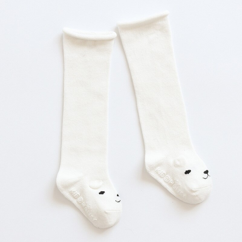 1Pair Cartoon Baby Socks Autumn Winter Baby Over Knee Cotton Socks Non-slip Floor Socks Loose Mouth Curling Toddler Socks: White / S(0-1M)