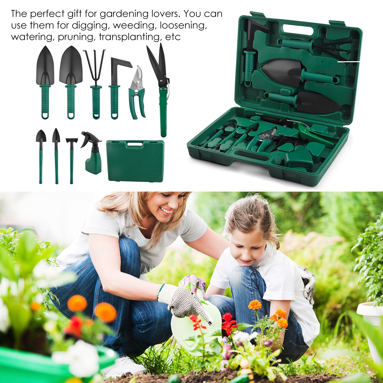 10 Pcs Garden Tool Set Stainless Steel Garden Tool Kit With Organizer Case Heavy Duty Gardening Work Set