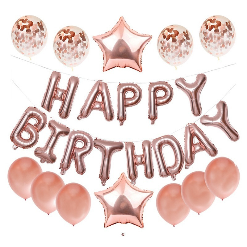 Birthday Balloons Set Foil Latex Balloons Birthday Party Decoration Kid Children Girlfriend Wife Happy Birthday Letters Supplies: Rose gold