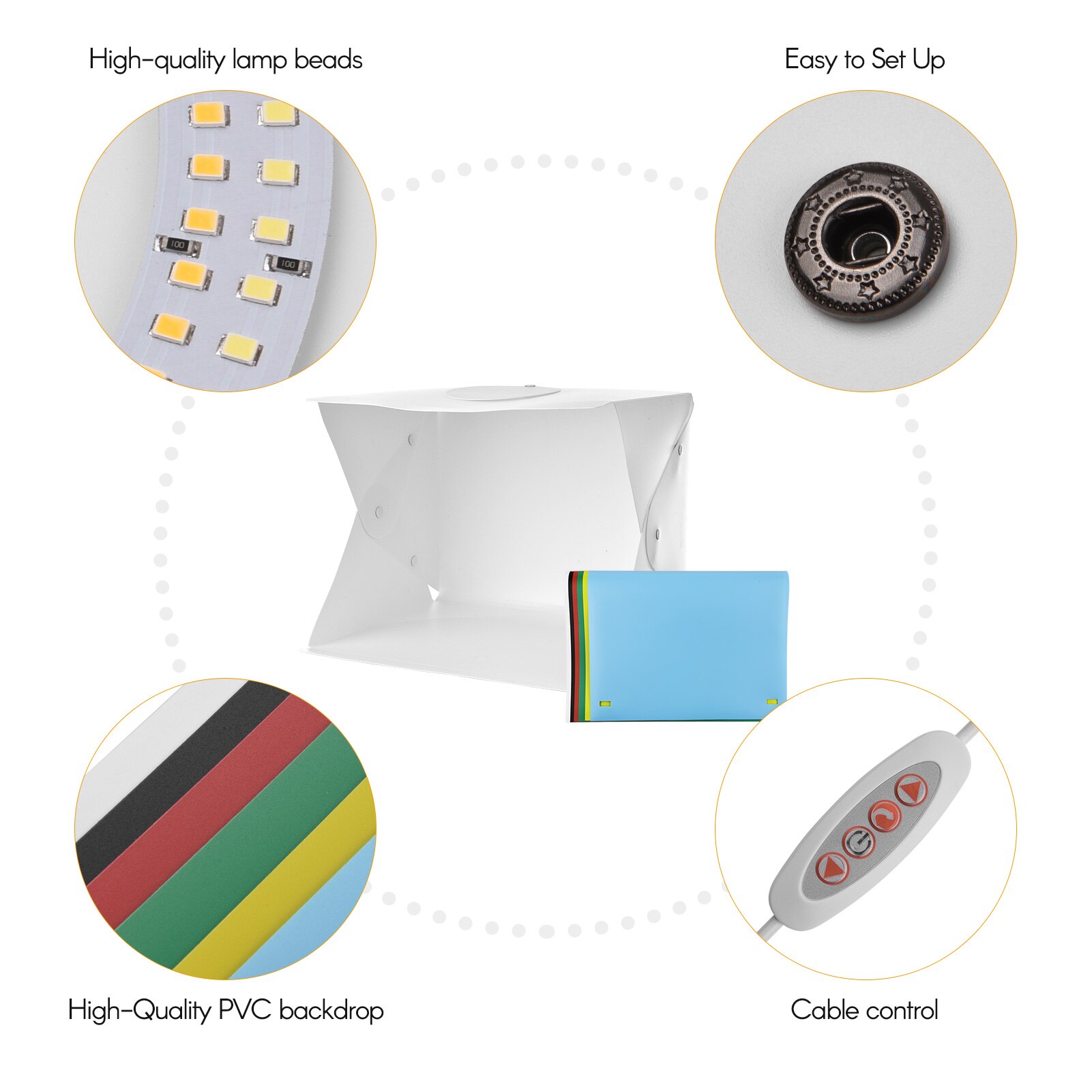 Boîte à lumière de Studio Photo pliable, tente, 3 Modes d&#39;éclairage, éclairage annulaire LED avec 6 couleurs d&#39;arrière-plan pour la photographie de produits, bijoux