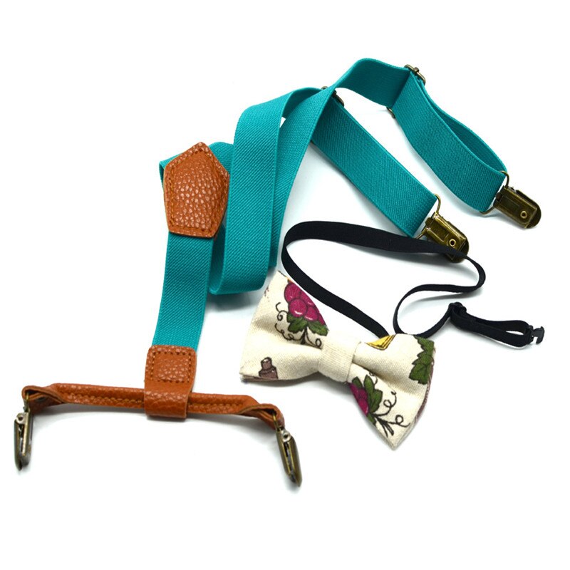 Matching Braces Elastic Suspenders and Luxury Bow Tie Set Adjustable Unisex Boy Girl Bowtie Elasticated Braces: Dark Blue