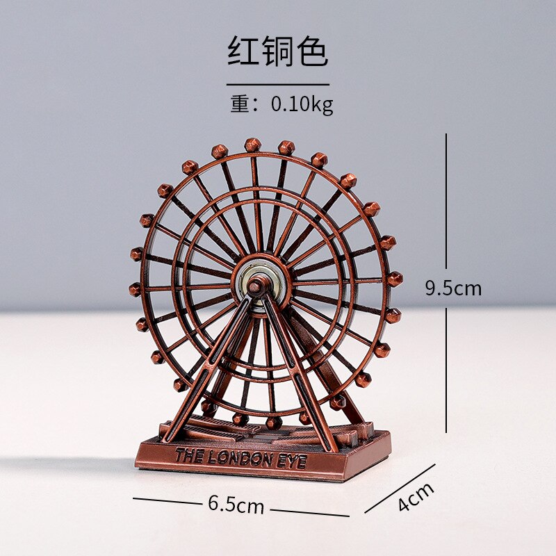 European Style Retro Zinc Alloy Ferris Wheel Model Home Furnishings Rotating Metal Decorative Ferris Wheel Ornaments: Red copper