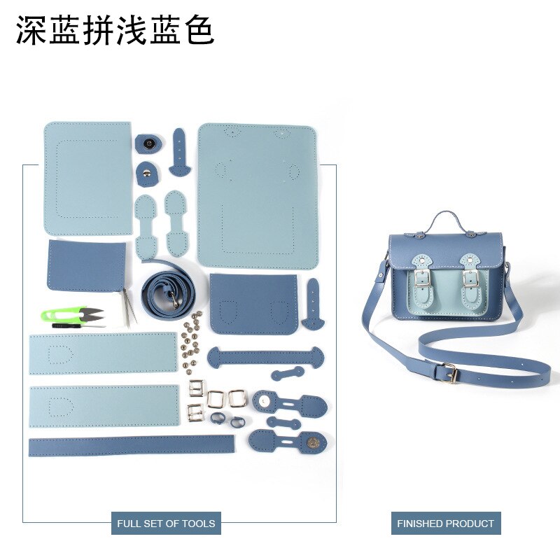 Vintage bolso Cambridge haciendo materiales de bricolaje auto-suministros de cuero bolso hecho a mano mujer bolsa manualidades para coser Accesorios: BlueBlue