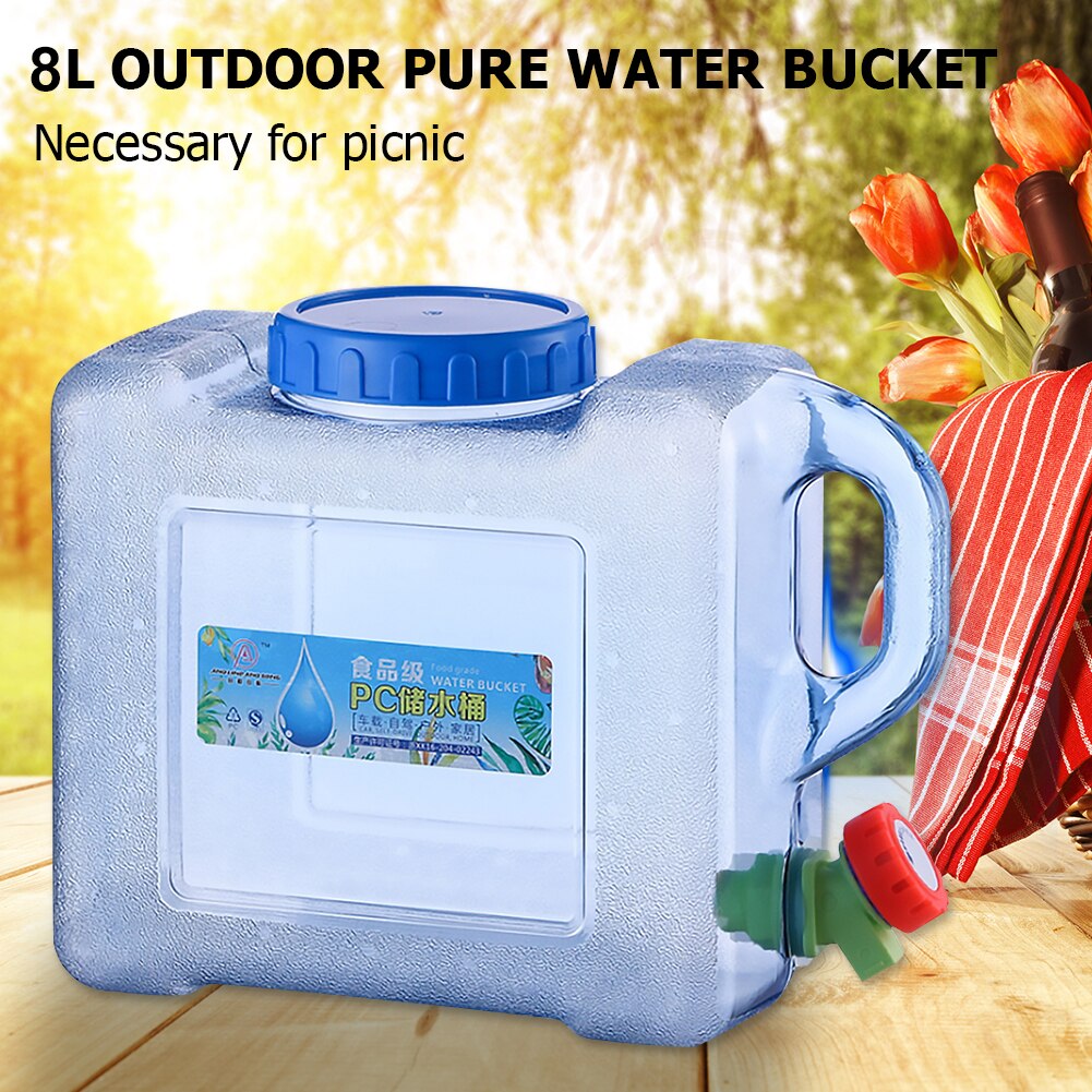 8L Capacity Outdoor Water Bucket Barrel Portable Camping Picnic Hiking Driving Water Tank Container with Fauce Food Grade
