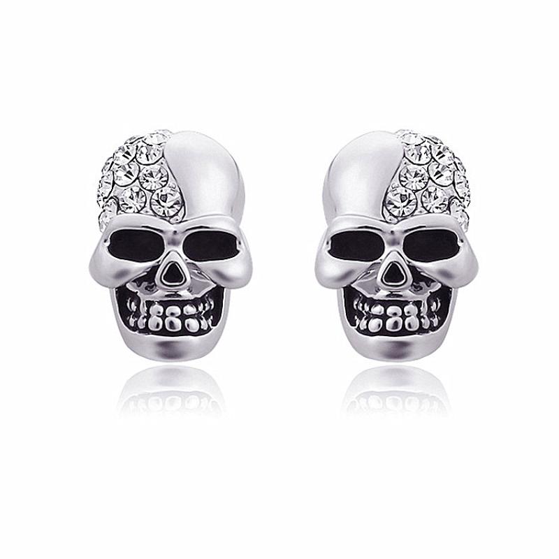 1@# punk round shiny gold silver skull Clip Earrings , men and women jewelry