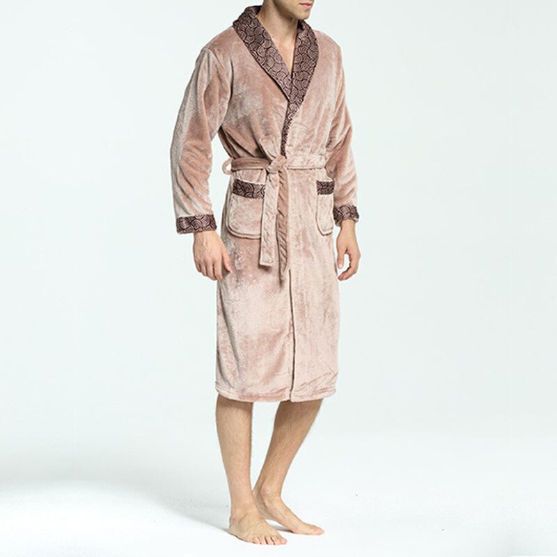 Winter Bath Robe Flannel Turn-down Collar Men Kimono Men Robe Bathrobe Men Bath Robes Cotton Long Sleeve Nightgown