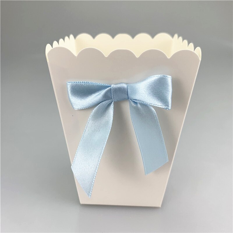 Mini cajas de papel para palomitas con lazo caja para recuerdos de Baby Shower, de cumpleaños, recuerdos, artículos para mesa, color rosa/Azul, 6 uds.: 6pcs Blue