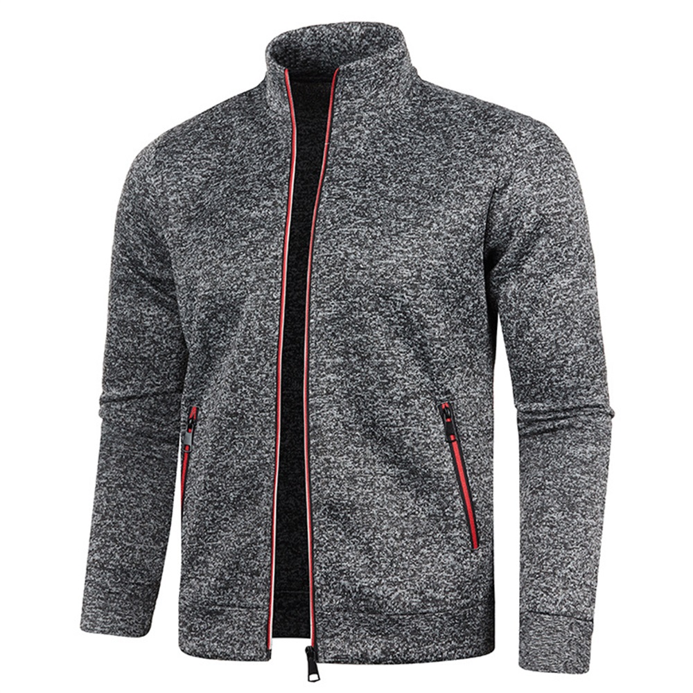 Chaquetas con cremallera para hombre, sudaderas de manga larga con copos de nieve de Color sólido, chaqueta de cuello alto, ropa de calle: M / Gris oscuro