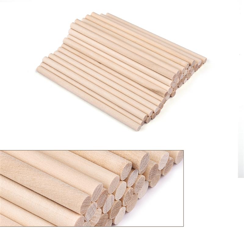 Palo redondo de madera para manualidades, piruletas de hielo para comida y modelismo, pasador de pastel, herramienta de carpintería, modelo de construcción duradero: 5x100mm 50 pcs
