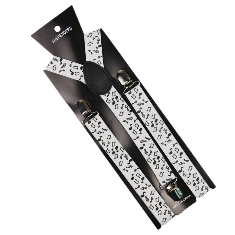 Winfox Vintage Zwart Wit 2.5 cm Brede Bretels Vlinderdas Set Vrouwen Mannen Music Note Bretels Bowtie Brace