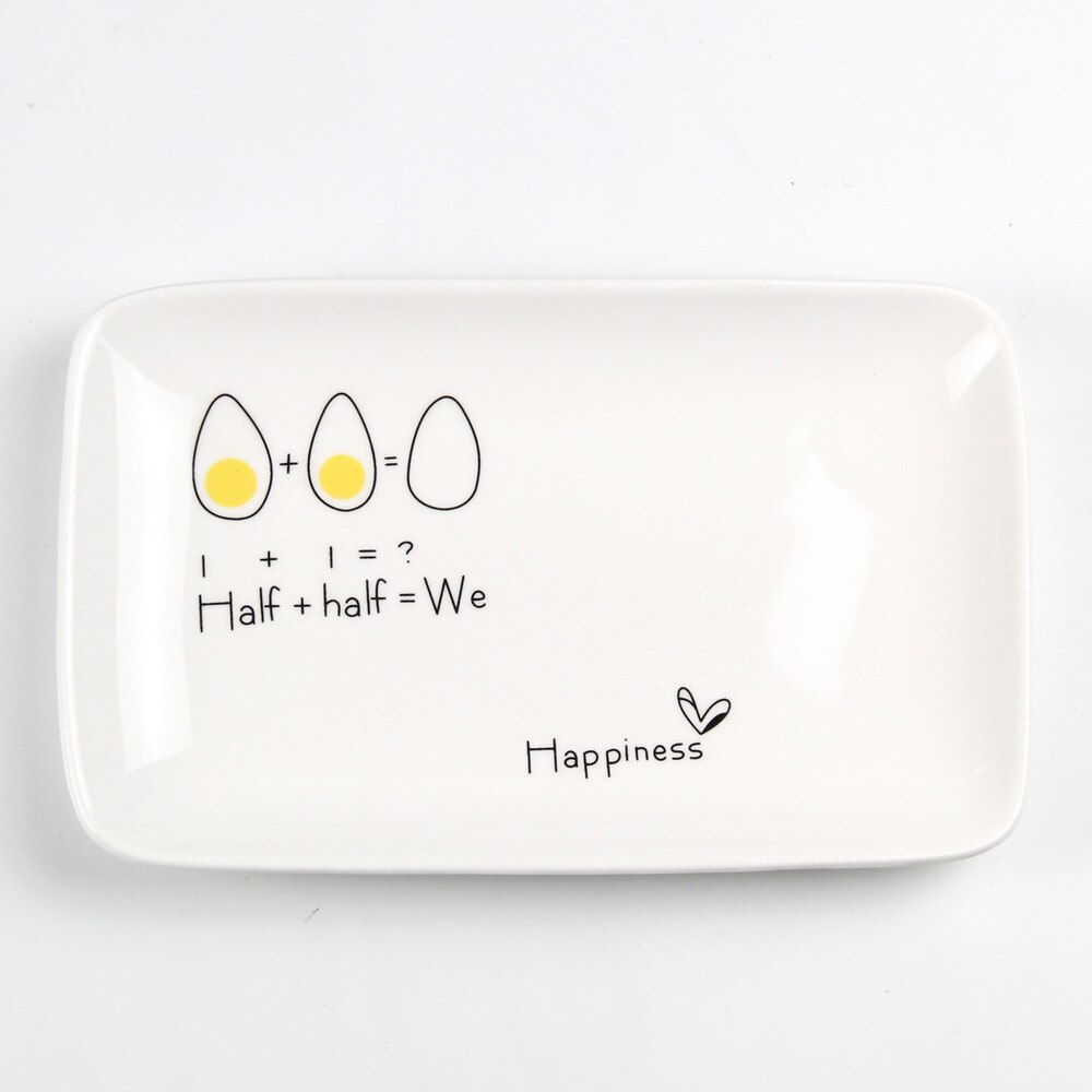 8 Inch Square Cute Ceramic Plate Unique Dinner Set Dish Dessert Plate Dinnerware Cake Tray Good Morning: Happiness