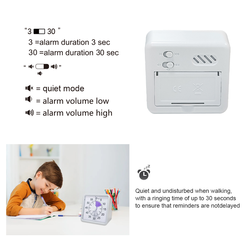Silent Cooking Countdown Timer for Children and Adults, Visual Time Manager, Learning Exercise Timer, 60 Minutes