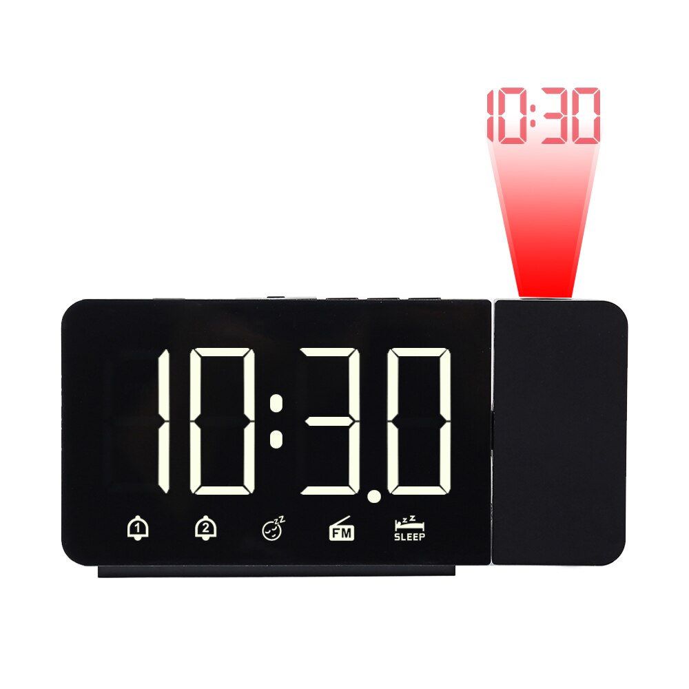Horloge de Table avec réveil | Horloge numérique électronique de bureau, fonction de Snooze, Radio FM, pression sonore avec Projection d'heure: WHITE