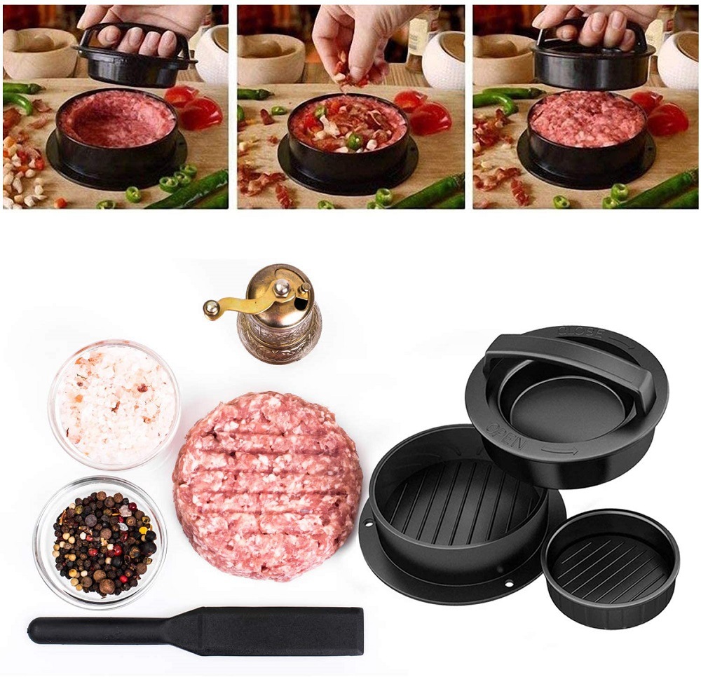 ABS Hamburger Press Meat Pie Press Stuffed Burger Mold Maker with Baking Paper Liners Patty Pastry Tools BBQ Kitchen Accessories