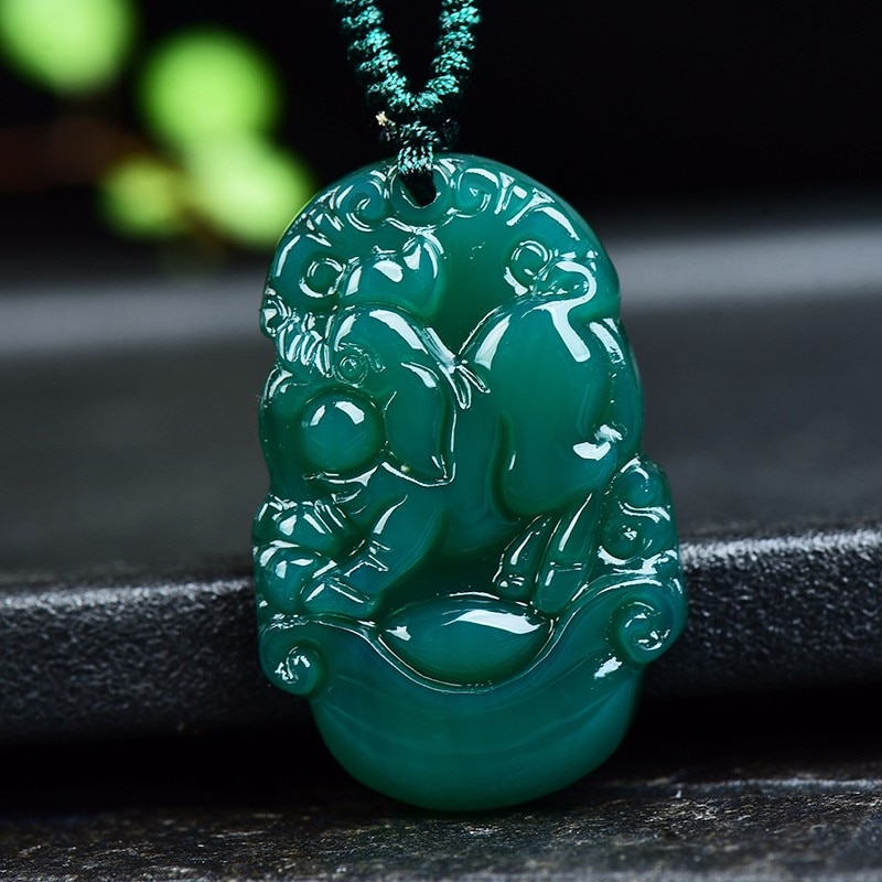 Colgante de signo del zodiaco chino de Jade de ágata verde Natural, accesorios de joyería, amuleto de la suerte tallado a mano,