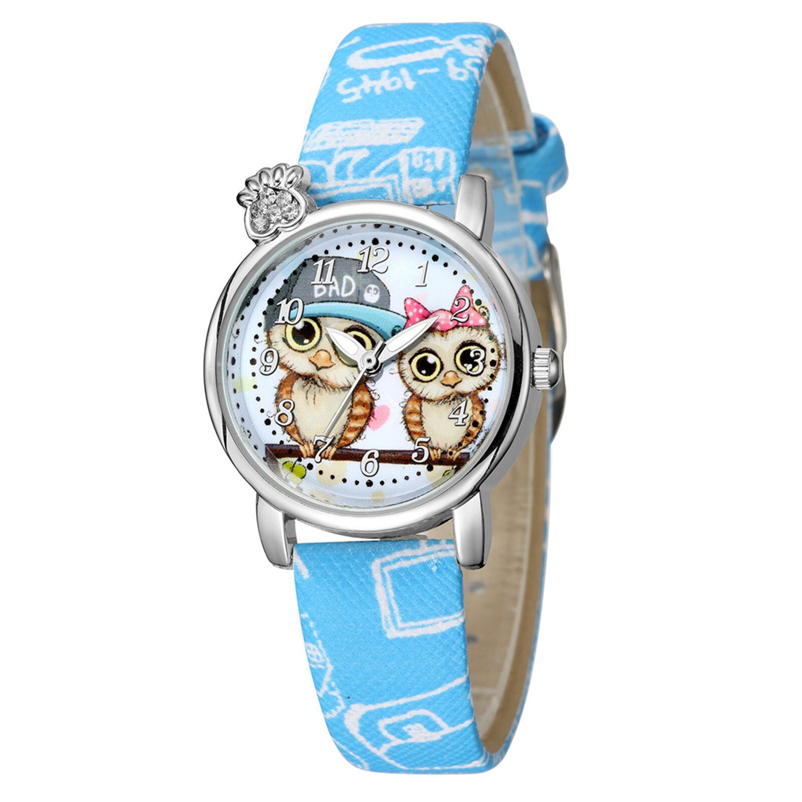 Reloj para niños con estampado de búho y dibujos animados, correa de malla para niños, varios estilos, reloj de goma, de Navidad: Sky Blue