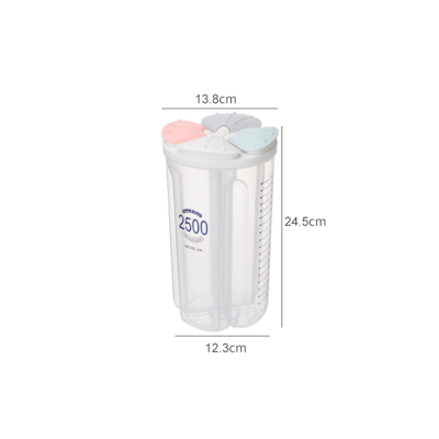 Kitchen Storage Jar Sealed Tank Storage Box Compartment Cans Plastic Cereal Dispenser Mason Jars with Lid Kitchen Canister Sets: 4 Grid-2500ml