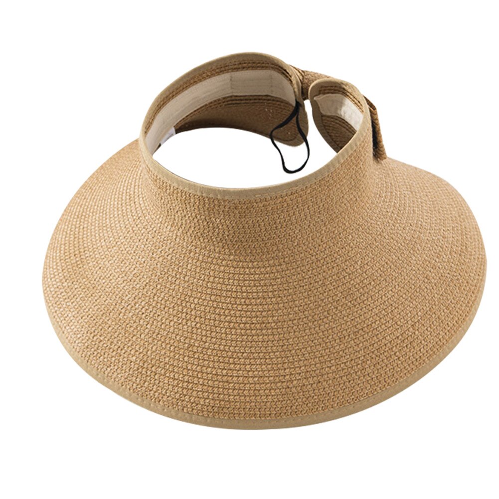 Women Summer Foldable Straw Sun Visor with Cute Bowtie Beach Daily Hat H7JP: Khaki