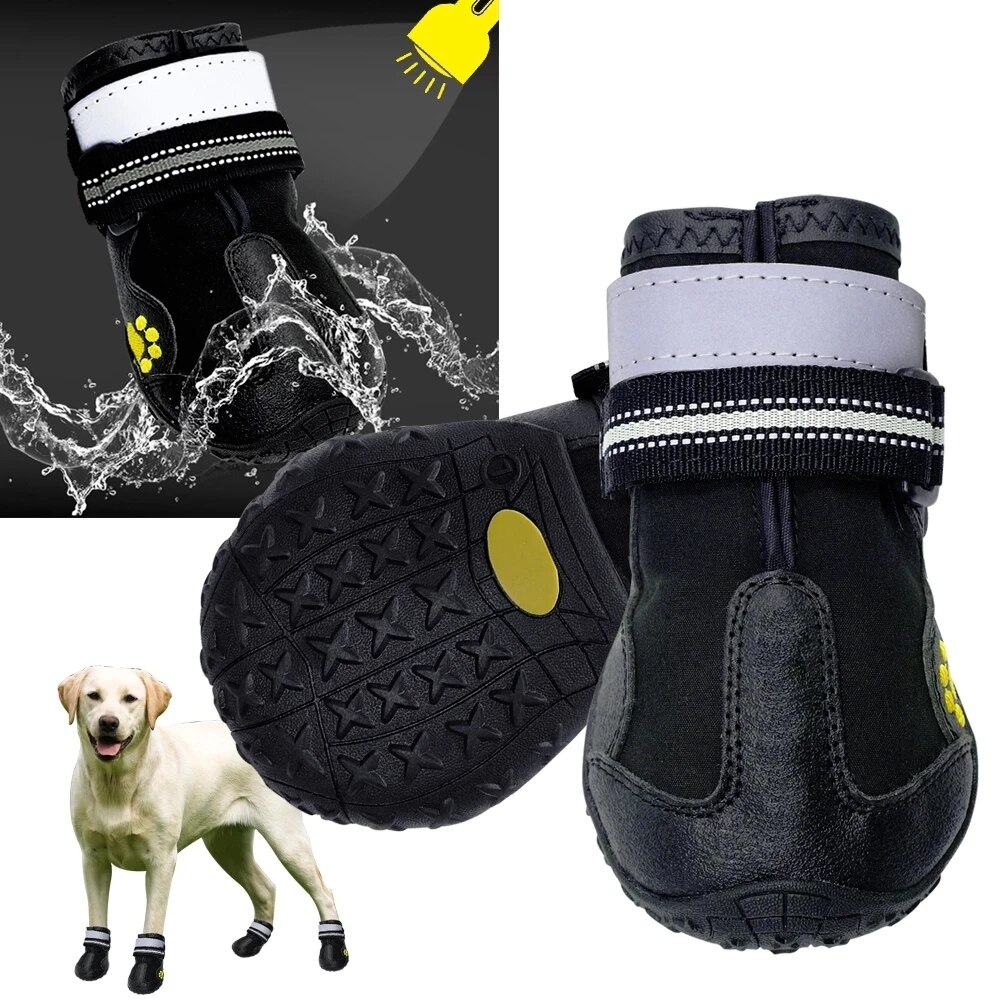 Zapatos reflectantes impermeables para perro, botas cálidas para nieve y lluvia, botines antideslizantes para mascotas, calzado para perros medianos y grandes, 4 unids/set por Set