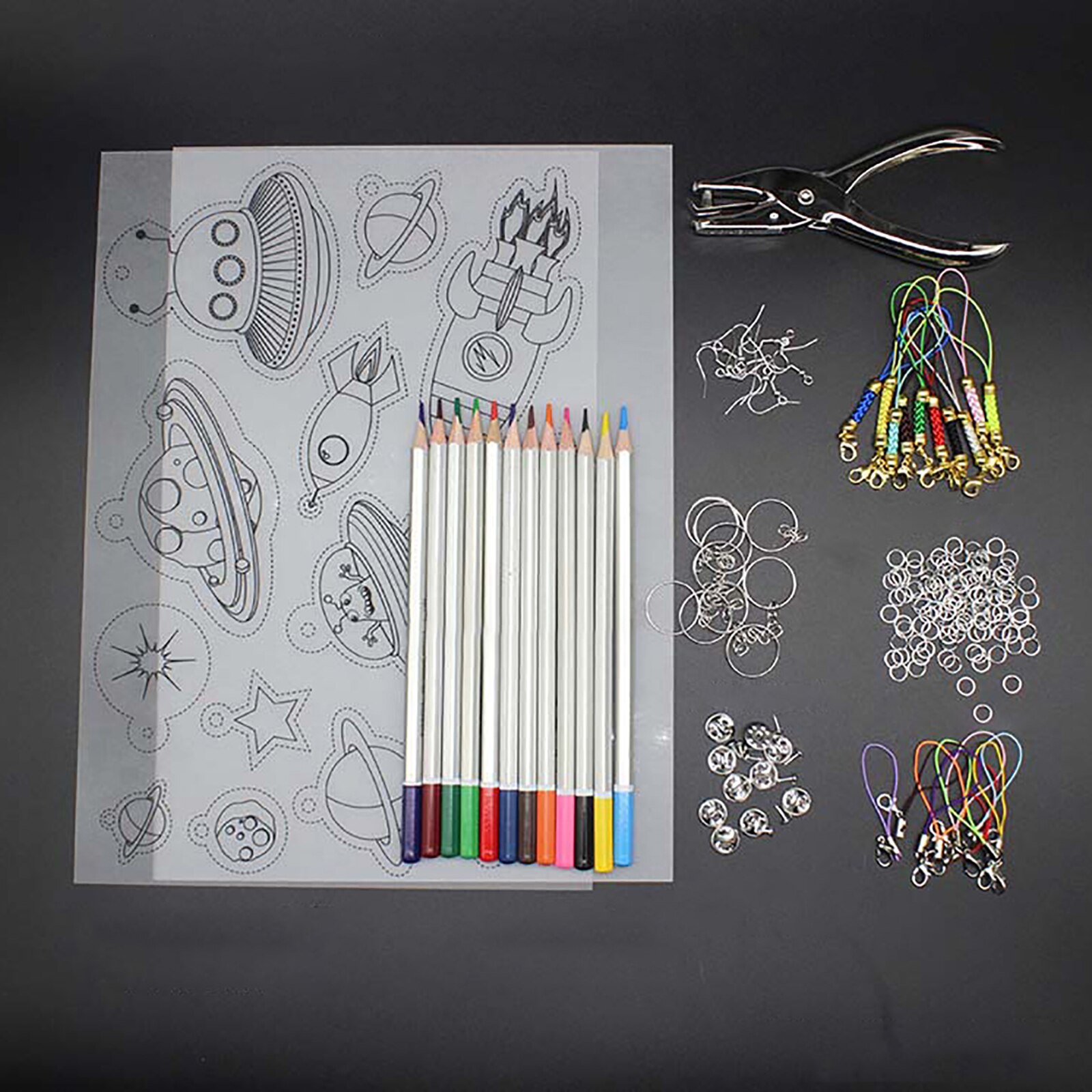 1 Set Shrinky Art Paper Heat Shrink Sheet Plastic Kit Hole Punch Keychains Pencils DIY Color Lead Manual Heat Shrink Film Tool: Type M