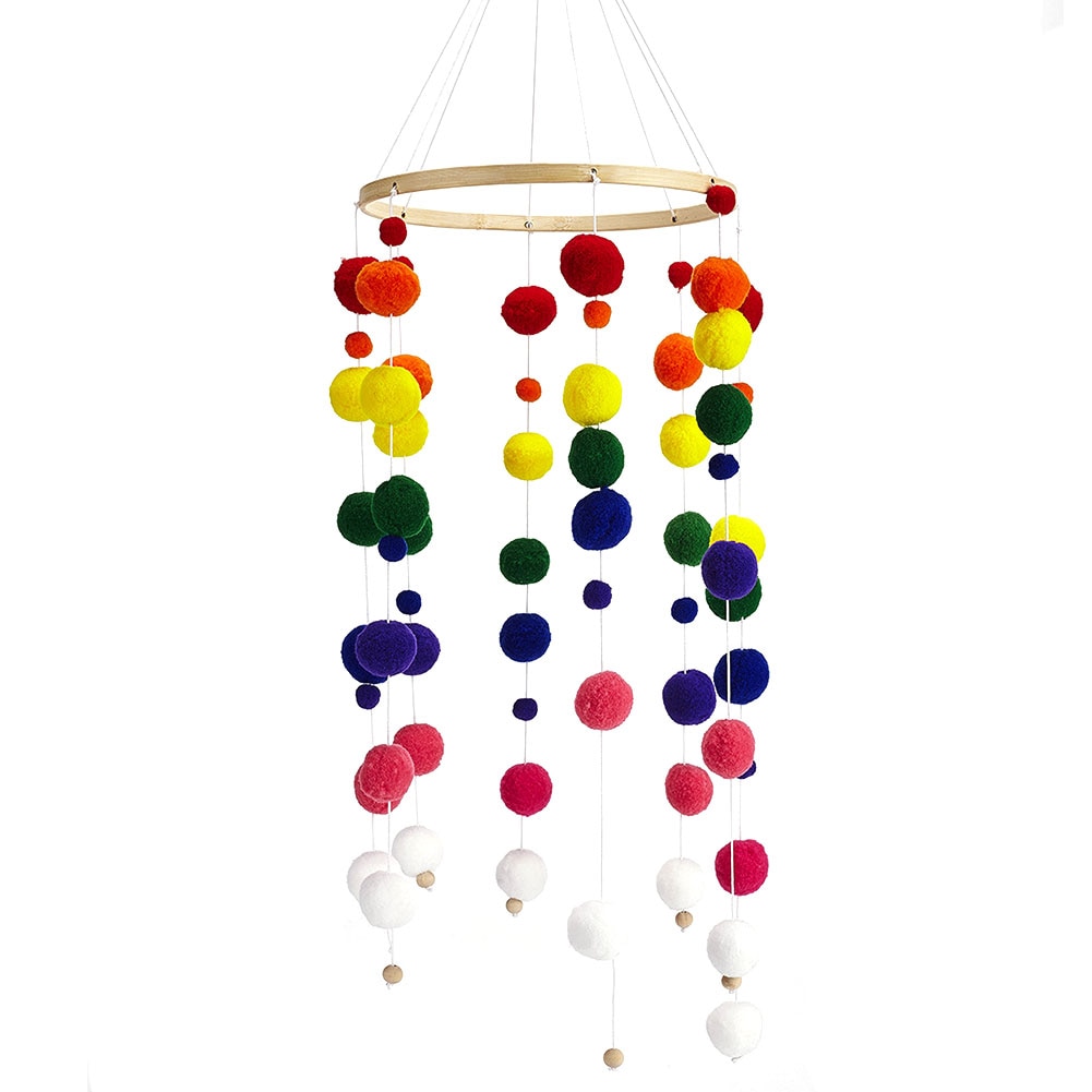 Handmade Durable Nursery Beautiful Bed Hanging Wooden Decoration Kids Room Felt Ball Photo Props Baby Wind Chimes Craft