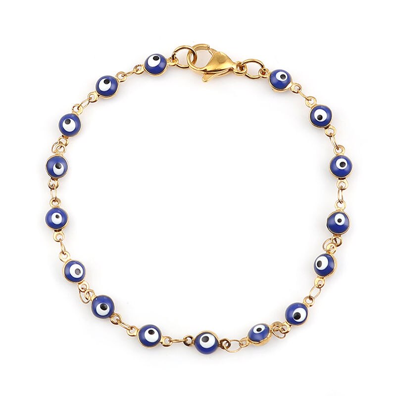 Edelstahl Armbänder Gold Tiefe Blau Evil Eye Emaille Trendy Schmuck Für Frauen Mädchen 18,7 cm(7 3/8 ") lange, 1 PC: Blue