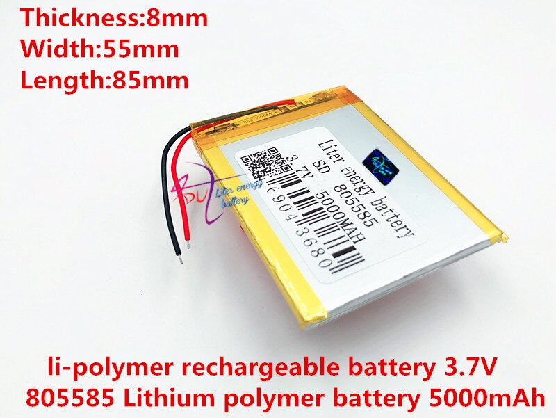 Li-po-pilas recargables de polímero de litio, 3,7 V, 5000mAh, 805585, para Mp3, MP4, MP5, GPS y móvil