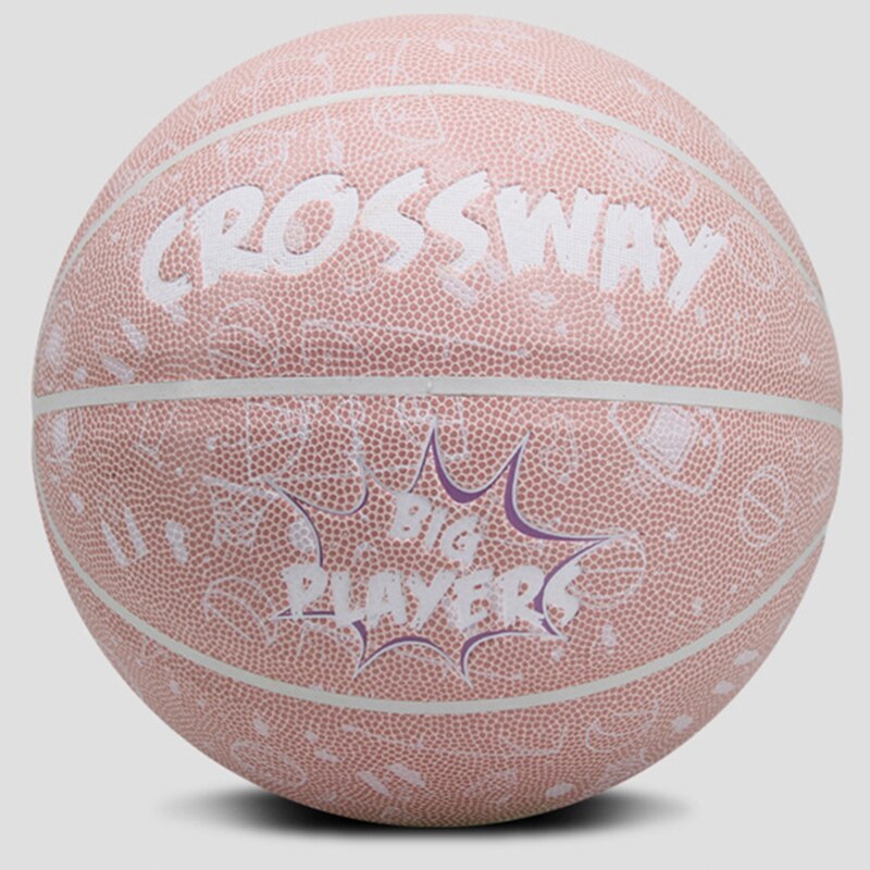 CROSSWAY Streetball Outdoor Indoor Size 7/6/5 PU Leather Basketball Ball Training Basket Ball Basketball Net outdoor sport ball: Number 6 pink