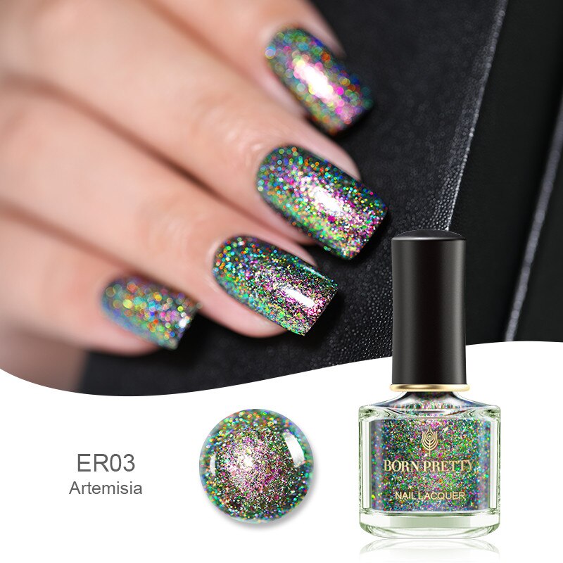 GEBOREN ZIEMLICH 6ml Pfau Holographische Nagellack nagel Wirkung Lange Anhaltende Nagellack glänzend funkeln Pailletten Nagel Kunst Mangel: BP03
