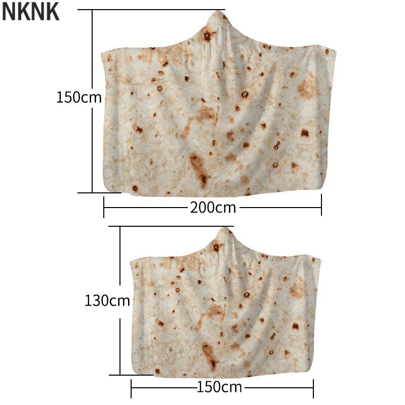 Tortilla 3D imprimé peluche à capuche couverture pour adultes enfant hiver doux polaire Burrito couverture pour emmailloter portable jeter des couvertures