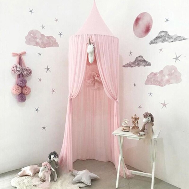 Grey Pink Princess Girls Bed Canopy Crib Curtain Mosquito Net Kids Play Tents Children Play House Castle Baby Room Decoration: Pink