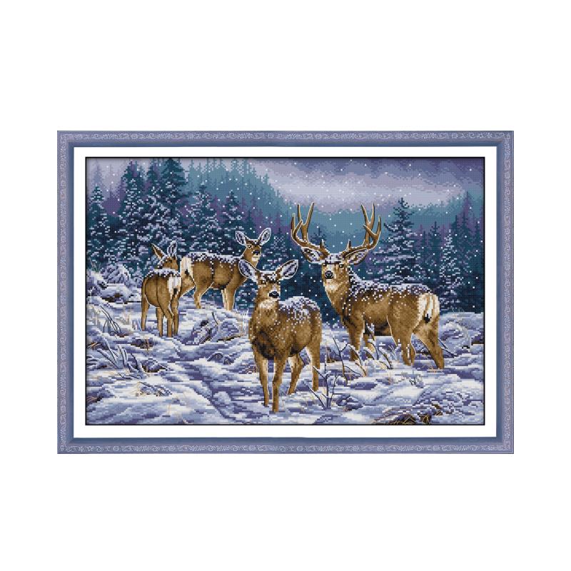 Winter deer cross stitch kit aida 14ct 11ct count print canvas cross stitches needlework embroidery DIY handmade