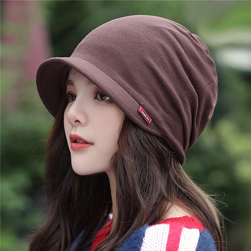 Gorros de algodón para mujer, gorro suave de , informal, de Color sólido, a la , para Otoño e Invierno