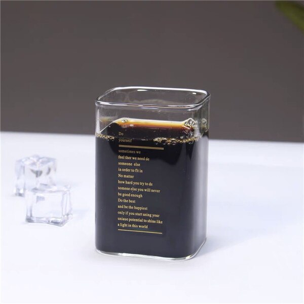 Hjem firkantet kopp gulltrykk frokost melk kaffekopp rett glass gjennomsiktig varmebestandig kopp 1 stk: Stil 2