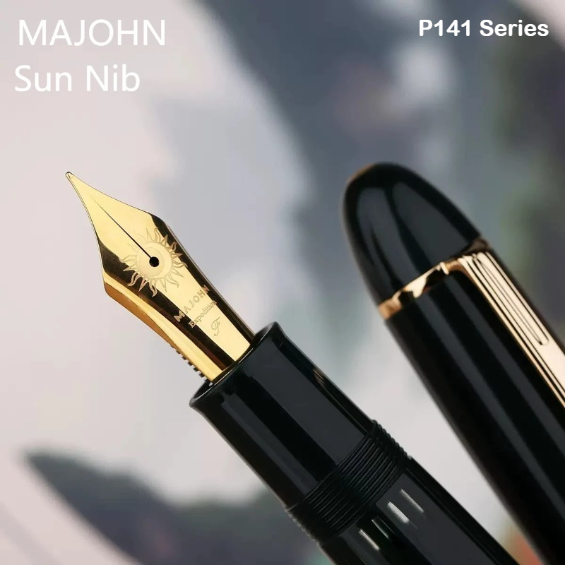 MAJOHN P140 Penna stilografica a pistone in metallo rame Pennino parasole Corpo in resina leggera trasparente Materiale scolastico di cancelleria PK 9019 X159: nero / F