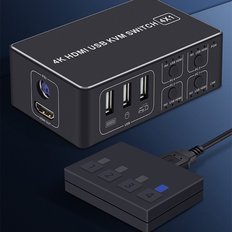 4 in 1 Hdmi Kvm Switch Output 4 Port 4K Kvm Converter 4 Computers Share a Screen