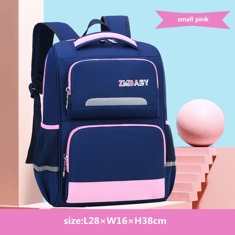 OKKID primary school backpack for boy elementary student backpack kids school bag pack reflective strip children book bag: small pink