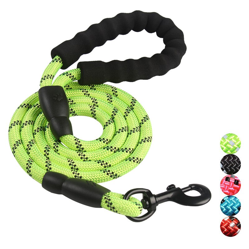 1.5M 2M 3M zabawka-sznurek dla psa Nylon okrągły odblaskowy smycz dla dużego psa wzmocnienie haka dużego psa uprząż do prowadzenia z wygodny uchwyt: Green / 200cm