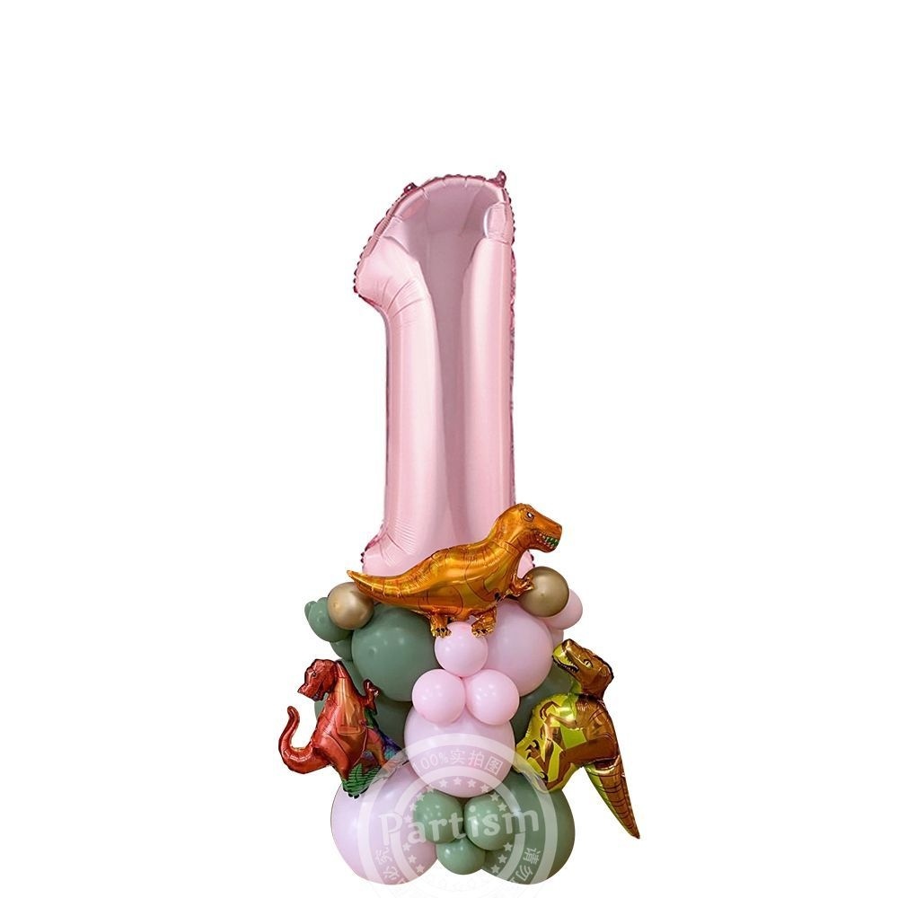 1 Juego de cajas de dulces de cartón con forma de torre de globos de dinosaurio rosa para niña, decoraciones para de feliz cumpleaños con temática de dinosaurio, suministro de: LASER