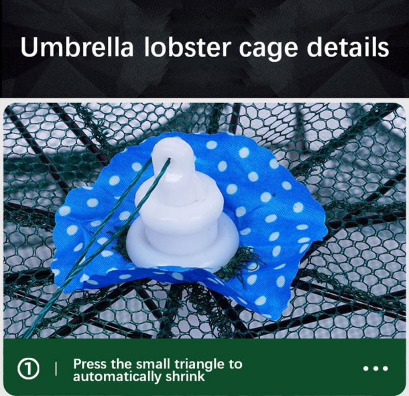 Automatic Folding Fishing Net Prawn Cage Nylon Crab Net Thick Umbrella Frame Portable Shrimp Cage With Bait Bag Fishing Tool