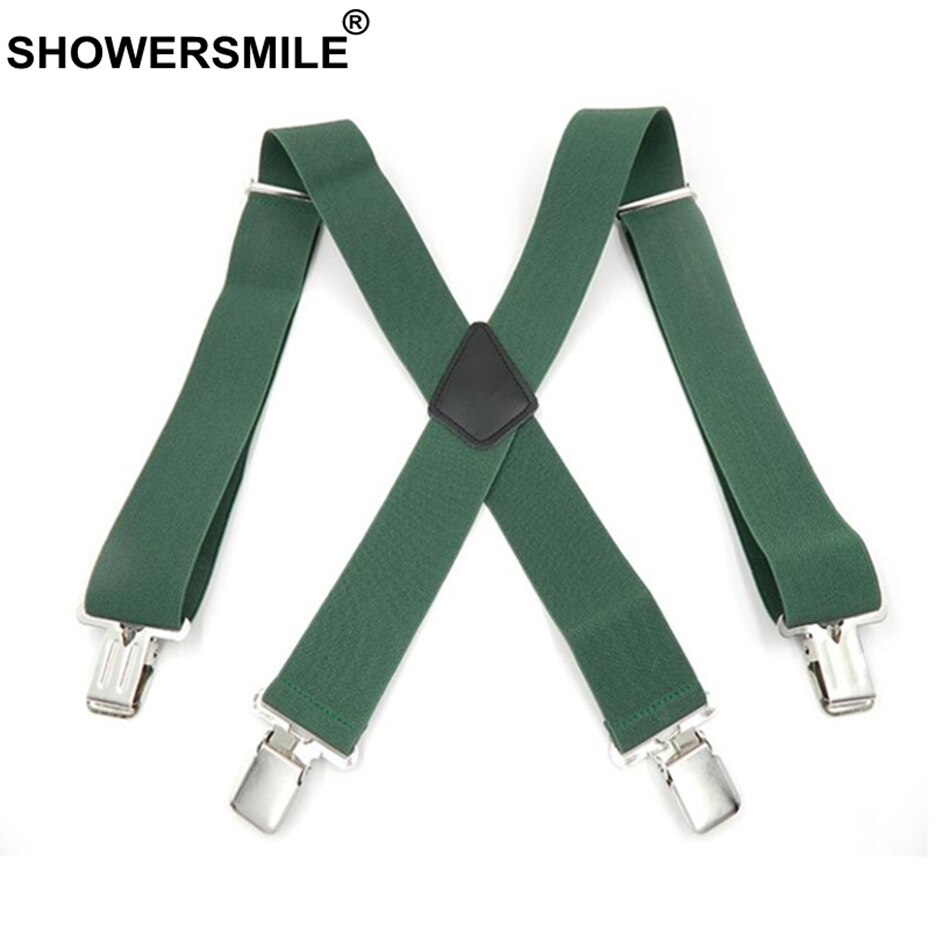 SHOWERSMILE Grün Männer Hemd Hosenträger Breite 5cm Herren Hosenträger 120cm 4 Clips Einstellbare Leder Hosen Gurt Für freund