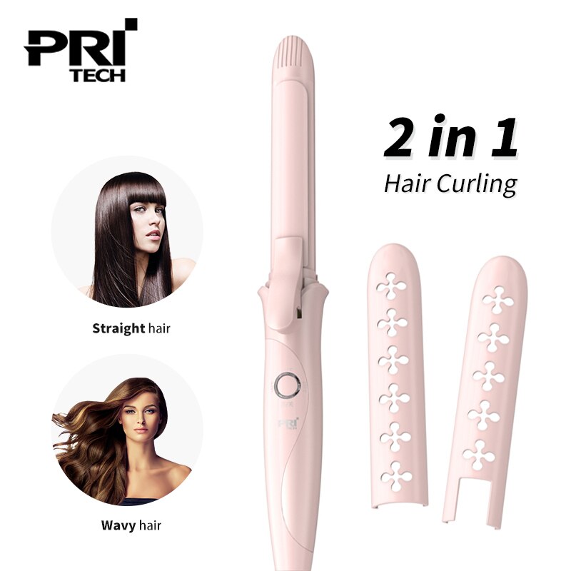 Pritech-Rizador de pelo 2 en 1, plancha para rizar el cabello, rodillo recto, varita eléctrica inteligente, herramienta de peinado